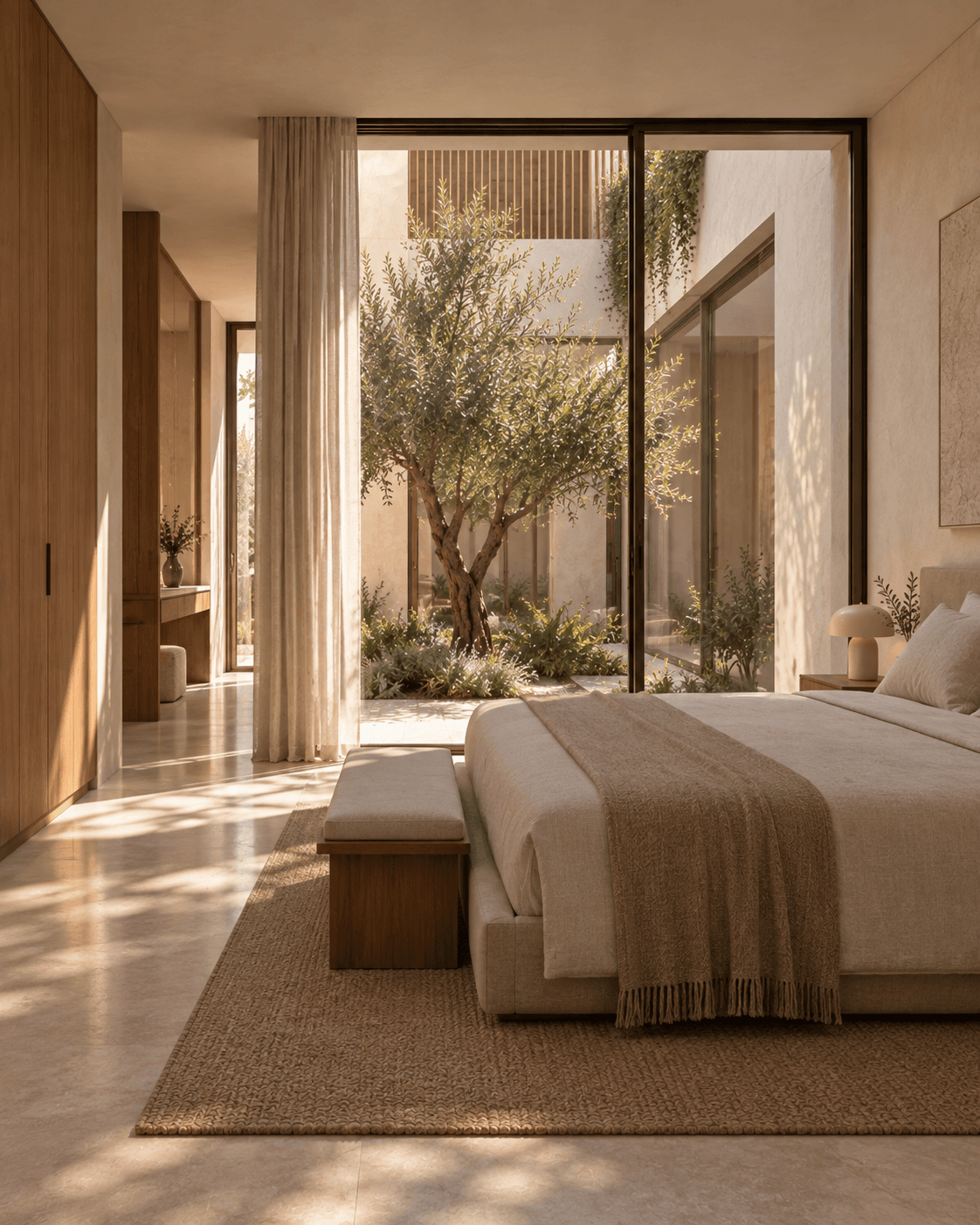 Dormitorio principal de Casa Genovés orientado hacia el patio