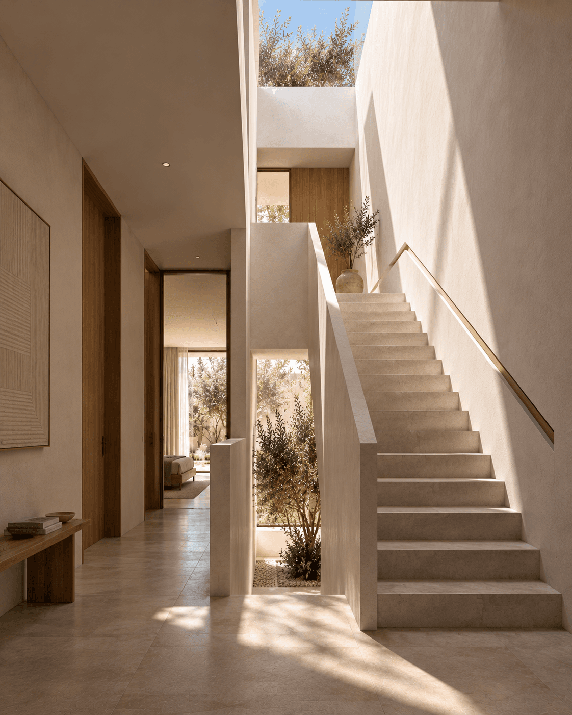 Escalera de Casa Genovés iluminada cenitalmente