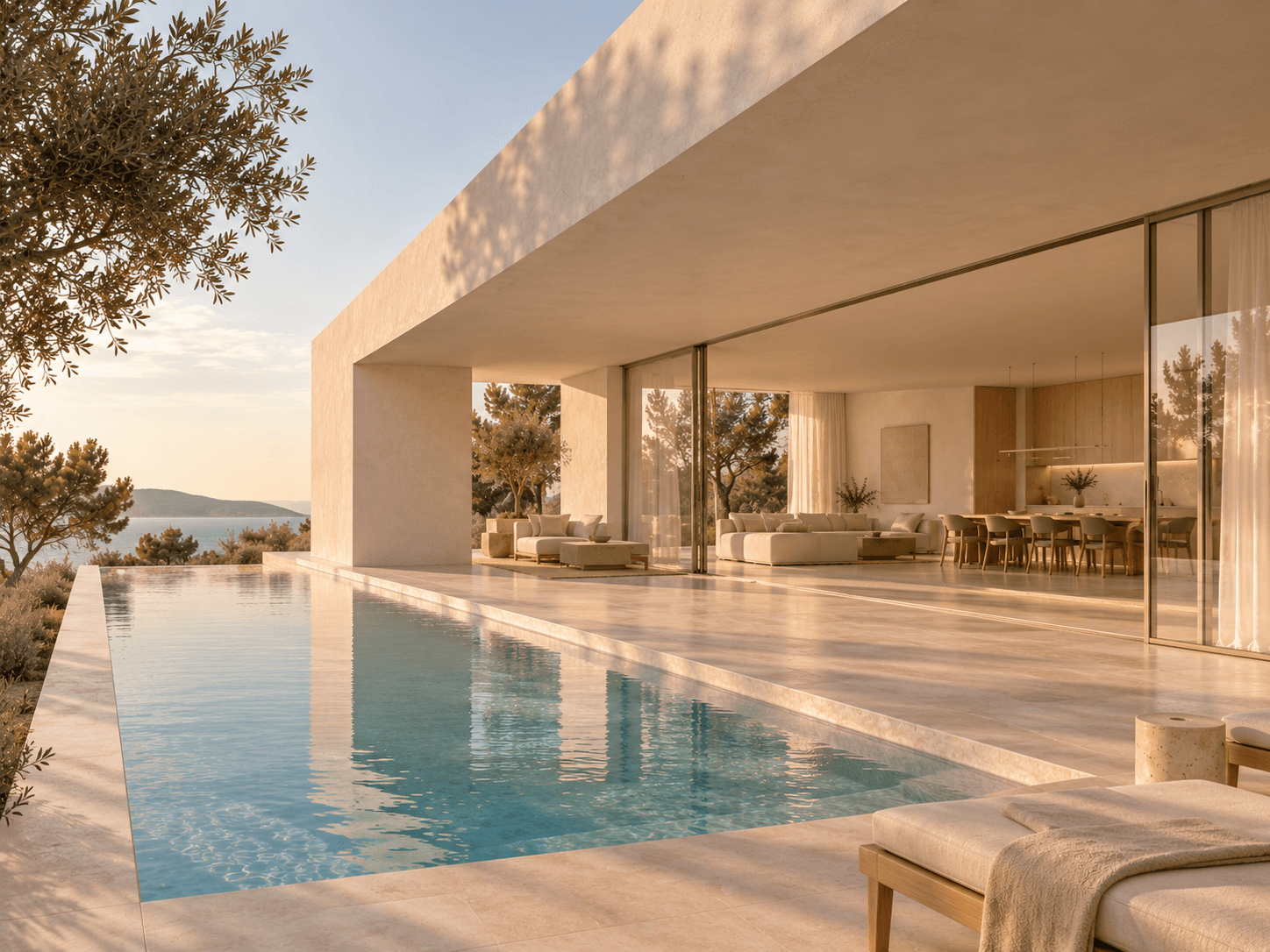 Piscina y porche de Casa La Mar como prolongación del espacio interior