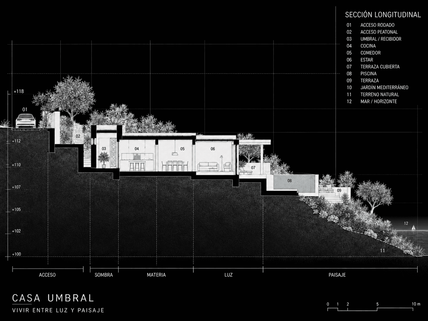 Sección longitudinal de Casa Umbral