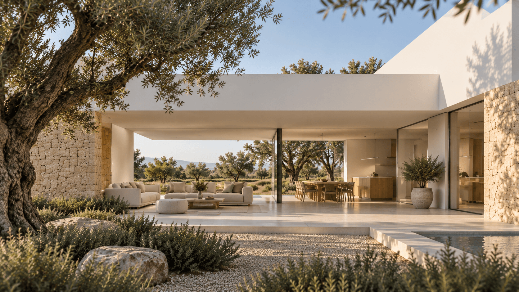 Porche principal de Vivienda entre Olivos como prolongación del espacio interior
