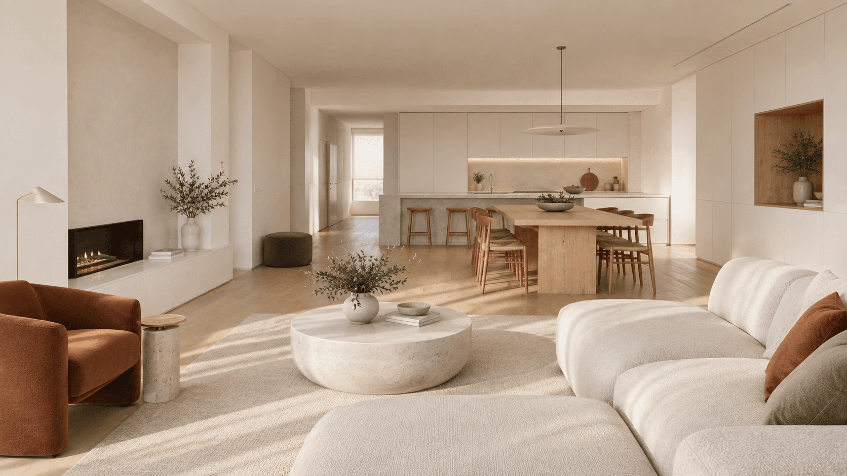 Espacio abierto de estar, comedor y cocina de la reforma en Xàtiva